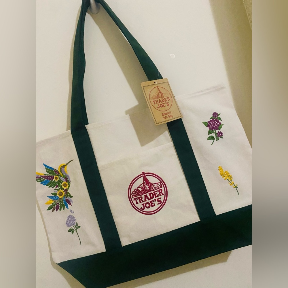 NWT Embroidered Trader Joe’s Canvas Tote | Boho Reusable Market Bag | Gift Idea - Picture 3 of 10